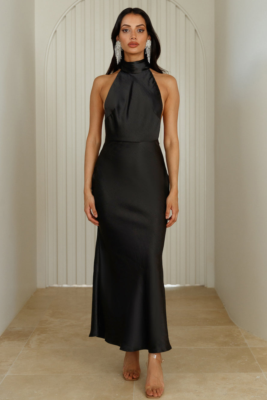 Luxurious Satin Black Maxi Molly | Hello Lady Dress