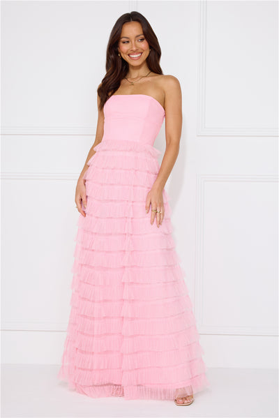 Honeyed Horizons Strapless Mesh Maxi Dress Pink