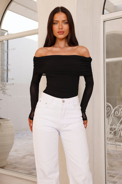 Chérie Off Shoulder Mesh Bodysuit Black