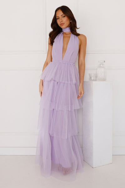 Unreal Beauty Halter Tulle Maxi Dress Lilac