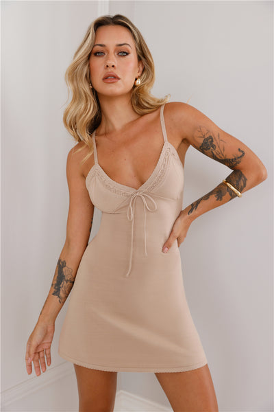 Stitched With Love Knit Mini Dress Taupe