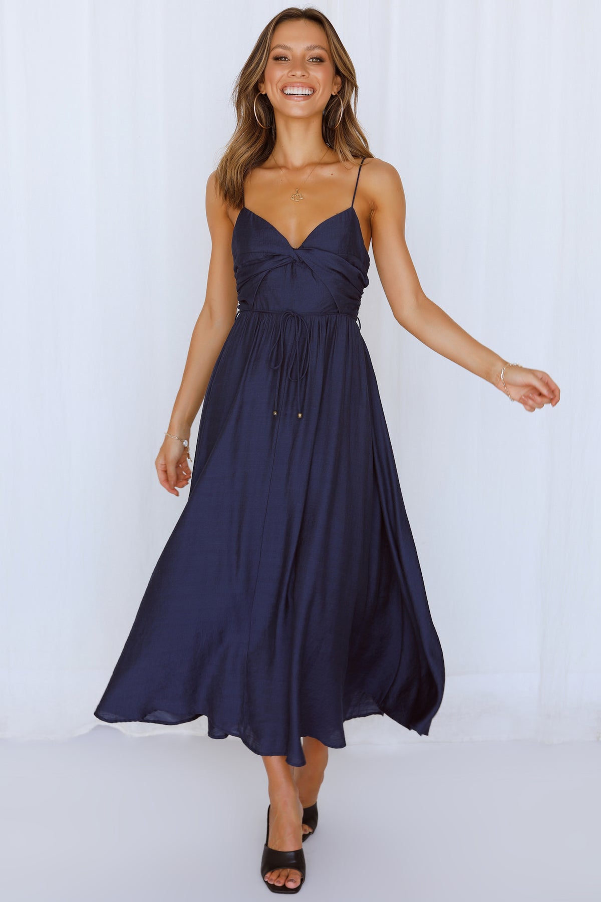Our Next Brunch Midi Dress Navy | Hello Molly