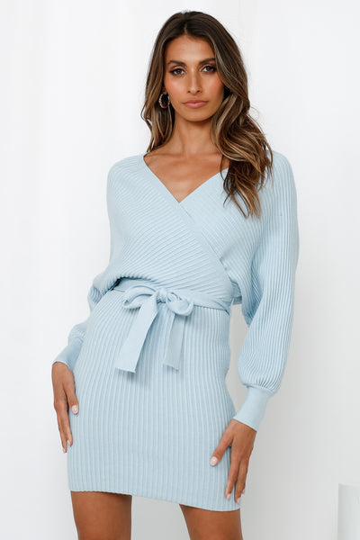 Stylish Weekend Out Knit Dress Blue